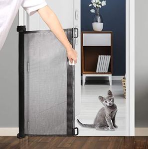 lot 1506 image: Babepai Retractable Baby Gate Wide Safety Mesh Gate Easy to Roll and Latch for Stairways Doorways Hallways Patios Deck Banisters Flexible and Extensible Pets Gate Up to 54 inch Wide, Black