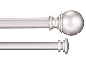lot 1509 image: AmazonBasics 1 Double Extendable Curtain Rods with Round Finials Set, 72 to 144, Nickel