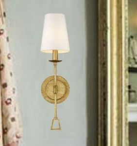 lot 1549 image: Antiqued Gold 1-light One Light Sconce 20h White Fabric Shades Wall Fixture