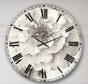 lot 1555 image: Designart Indigold Grey Peonies I Farmhouse Large Wall CLock Retail $165.49