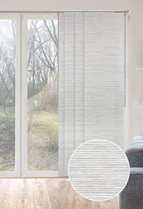 lot 7181 image: GoDear Design Deluxe Adjustable Sliding Panel Track Blind 45.8- 86 W x 96 H, Extendable 4-Rail Track, Trimmable Natural Woven Fabric, Marble