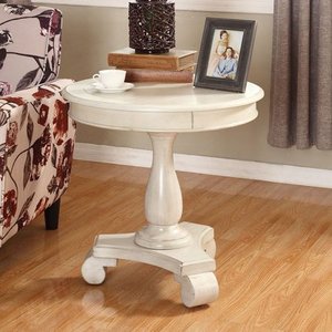 lot 1228 image: Roundhill Furniture Rene Round Wood Pedestal Side Table, White