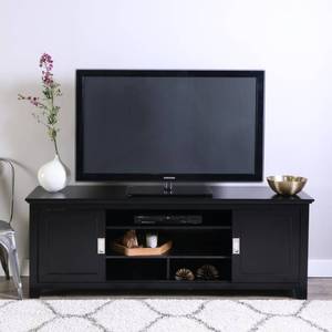lot 1272 image: Black Wood TV Stand with Sliding Doors for TVs up to 70