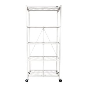 lot 4855 image: Origami Large Wheeled 5-Shelf Folding Steel Wire Shelving, White (21x36x78)