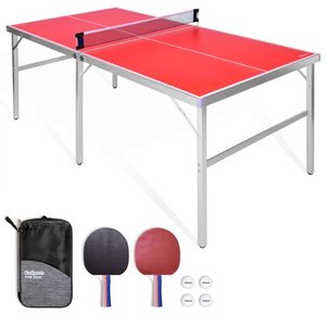 lot 7222 image: GoSports 6 x3 Mid-size Table Tennis Game Set  Indoor  Outdoor Portable Table Tennis Game with Net, 2 Table Tennis Paddles and 4 Balls, Red