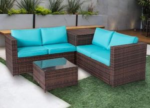 lot 84 image: Kinbor 4-piece Patio Furniture Set Rattan Wicker Sectional Sofa Conversation Set with Storage