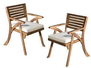 lot 785 image: Christopher Knight Home Hermosa Outdoor Acacia Wood Arm Chairs, 2-Pcs Set, Teak Finish  Cream