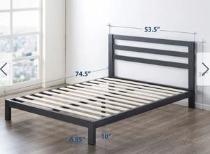 lot 795 image: 10 inch Metal Platform Bed with HeadboardWooden Slat SupportMattress Foundation (No Box Spring Needed) - Crown Comfort Retail $313.99