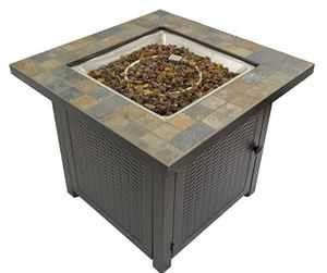 lot 797 image: Hiland GFT-60843 High Output Propane Fire Pit, 50,000 BTU wAmber Fire Glass Included, 30 Square, Slate Top
