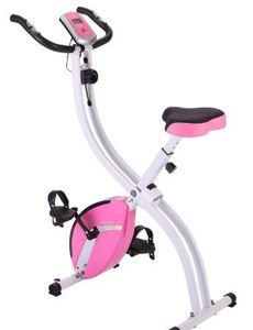 lot 1223 image: PLENY Foldable Upright Stationary Exercise Bike with 16 Level Resistance, New Exercise Monitor with PhoneTablet Holder (Pink)