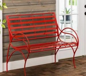 lot 1242 image: 42 inch Red Swirl Metal Garden Bench