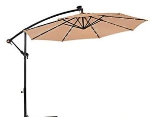 lot 4853 image: 10Ft Patio Solar Umbrella Outdoor LED Sun Shade Offset W Cross Base Retail $164.49