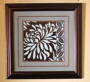 lot 1081 image: Square 22 Double Matted Bronze and Lt. Blue Floral Wall Art