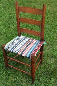 lot 1099 image: Cool Vintage Wooden Side Chair w Rag Rug Seat