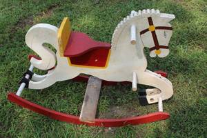 lot 1120 image: Vintage Childs Solid Wood Rocking Horse