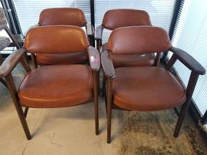 lot 458 image: (4) Orange Wood Office Chairs