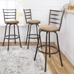 lot 10496 image: Mainstays Adjustable-Height Swivel Barstool, Hammered Bronze Finish, Set of 3
