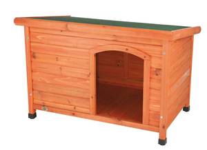 lot 10506 image: RIXIE Pet Products Natura Classic Dog House, Flat Hinged Roof, Adjustable Legs, Brown, Large