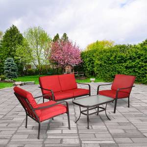 lot 10513 image: Mainstays Stanton 4-Piece Patio Furniture Conversation Set, Red, Metal
