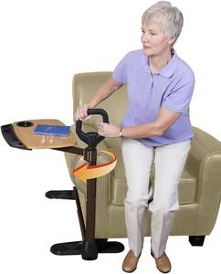 lot 10515 image: Able Life Able Tray Table, Adjustable Bamboo Swivel TV and Laptop Table with Ergonomic Stand Assist Safety Handle, Independent Living Aid