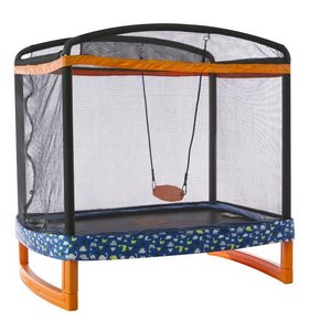 lot 10525 image: JUMP POWER 72 x 50 Rectangle IndoorOutdoor Trampoline & Safety Net Enclosure with Swing Combo-for Children & Toddlers