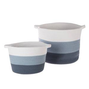 lot 10548 image: Your Zone 11.02 and 14.96 Round Cotton Rope Soft Basket 2 Piece Set, White and Blue