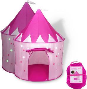 lot 10585 image: FoxPrint Princess Castle Play Tent with Glow in The Dark Stars, Conveniently Folds in to A Carrying Case, Your Kids Will Enjoy This Foldable Pop Up Pink Play TentHouse Toy for Indoor & Outdoor Use