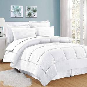 lot 10603 image: Sweet Home Collection 8 Piece Bed In A Bag with Dobby Stripe Comforter, Sheet Set, Bed Skirt, and Sham Set - Queen - White