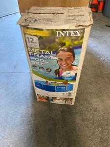 lot 8625 image: Intex 12 x 30 Metal Frame Above Ground Swimming Pool with Filter Pump