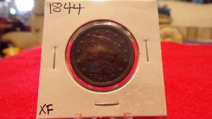 lot 6937 image: 1844 LARGE CENT XF