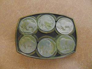 lot 1077 image: Belt Buckle - 6 Buffalo Nickels inset