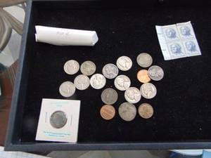 lot 1130 image: Roll of Pennies - 14 Nickels from the 1940s and 1950s