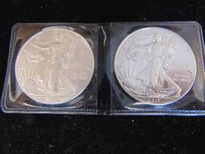 lot 1144 image: (2) - 2017 Silver Eagle Coins - 2 Oz. .999 Fine Silver