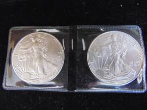 lot 1147 image: (2) - 2017 Silver Eagle Coins - 2 Oz. .999 Fine Silver