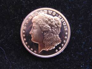 lot 1182 image: 1 oz. .999 Copper Coin - With Morgan Design
