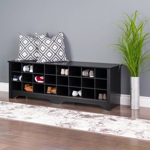 lot 5042 image: Prepac 24 Pair Shoe Storage Cubby Bench, Black