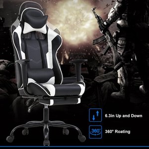 lot 5104 image: PC Gaming Chair Racing Office Chair Ergonomic Desk Chair Massage PU Leather Recliner Computer Chair with Lumbar Support Headrest Armrest Footrest Rolling Swivel Task Chair for Women Adults, White