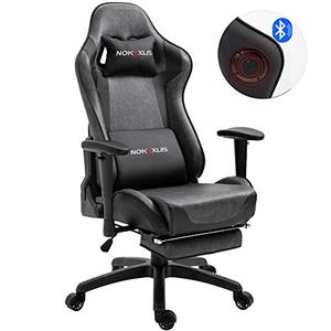 lot 5118 image: Nokaxus Video Gaming Chair with Bluetooth Speakers Massage Lumbar Support and Retractible Footrest PU Leather 90-180 Degree Adjustment of Backrest (YK-6008-BLACK2)