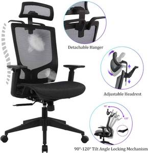 lot 5126 image: Statesville Ergonomic Mesh Office Chair - High Back Adjustable Backrest Armrest Headrest Computer Desk Chair with Coat Hanger, Black