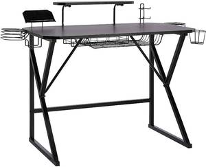 lot 5140 image: AmazonBasics Gaming Computer Desk with Storage for Controller, Headphone & Speaker - Black