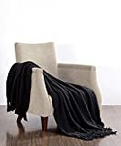 lot 5351 image: Home Soft Things Knitted Tweed Throw Couch Cover Blanket, 50 x 60, Raven