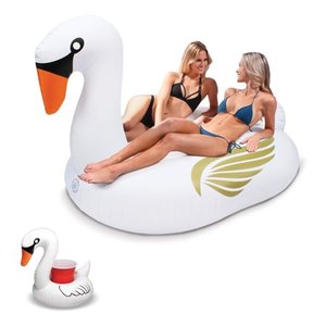 lot 5360 image: GoFloats Giant Inflatable Swan Pool Float  Raft Includes Bonus Swan Drink Float  Fun for Kids and Adults