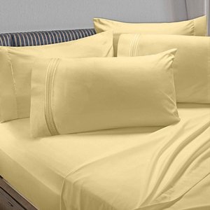lot 5361 image: Clara Clark Premier 1800 Collection Bed Sheet Set with Extra Pillowcases Wrinkle, Fade & Stain Resistant, King, Mellow Yellow