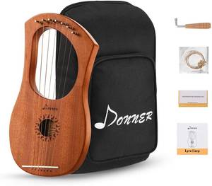 lot 5305 image: Donner DLH-001 Lyre Harp Mahogany, 7 Metal String Bone saddle