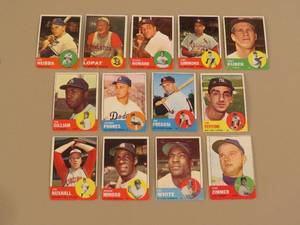 lot 7872 image: 1963 Topps Baseball Cards Lot of 13