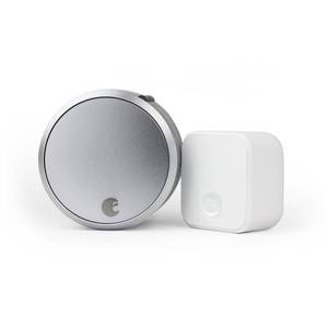 lot 1010 image: August Smart Lock Pro  Connect with Wi-Fi Bridge, Silver. Zwave, HomeKit & Alexa Compatible