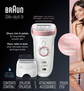 lot 1096 image: Braun Epilator for Women, Silk-�pil 9 9-720 for Hair Removal, Wet & Dry, Womens Shaver & Trimmer, Cordless, Rechargeable, WhiteRose Gold