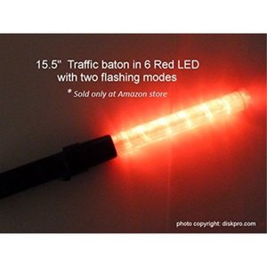 lot 1145 image: Diskpro, 15.5 inch Traffic Baton Light, 6 Red LED with Two Flashing modes, 2 C-size batteries Required. Good for Parking Guides and Dog Walkers Safety.