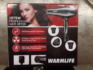 lot 1150 image: Warmlife Hair Dryers AC Motor Salon Blow Dryer, Powerful, Blue Light Ionic, Professional Hair Dryer with Diffuser & 2 Concentrator, ETL Certified, 1875w, Recommended by Hair Stylist