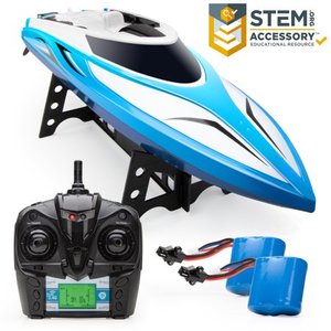 lot 1168 image: Force1 Velocity RC Boat - H102 Remote Control Boat for Pools and Lakes, 20 mph Fast RC Boats for Adults and Kids (Blue)